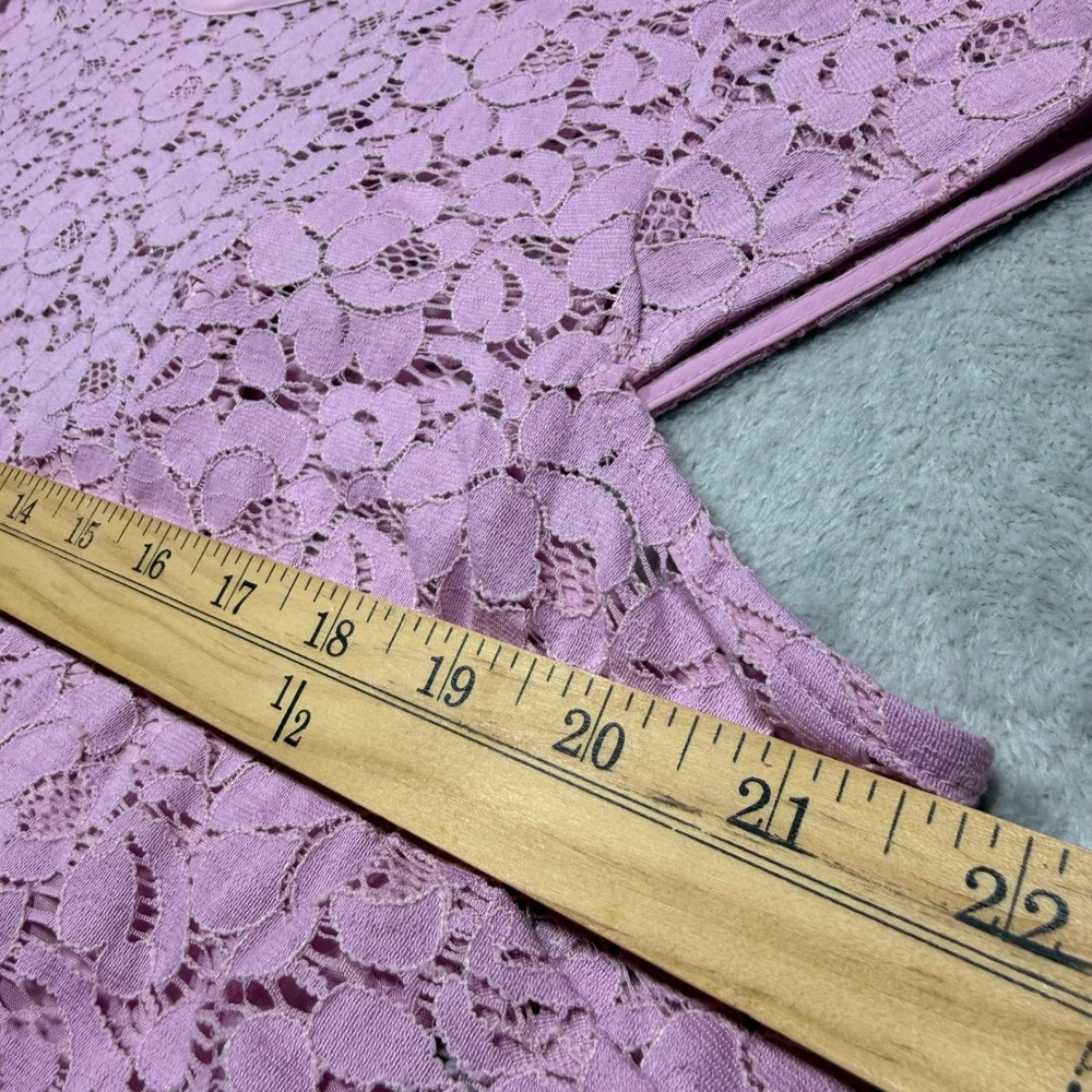 Vintage Liz Claiborne Purple Floral Lace Cap Sleeve Blouse XL Cotton Blend 2000s - Picture 7 of 9